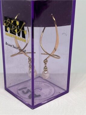 Harry Mason vintage Gold Dangle pearls Earrings Earspiral - original purple box